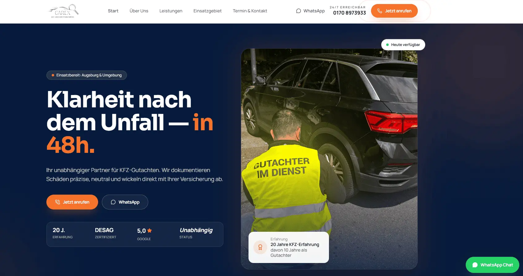 CAREX KFZ-Sachverständigenbüro – Website Referenz von H&C Digital