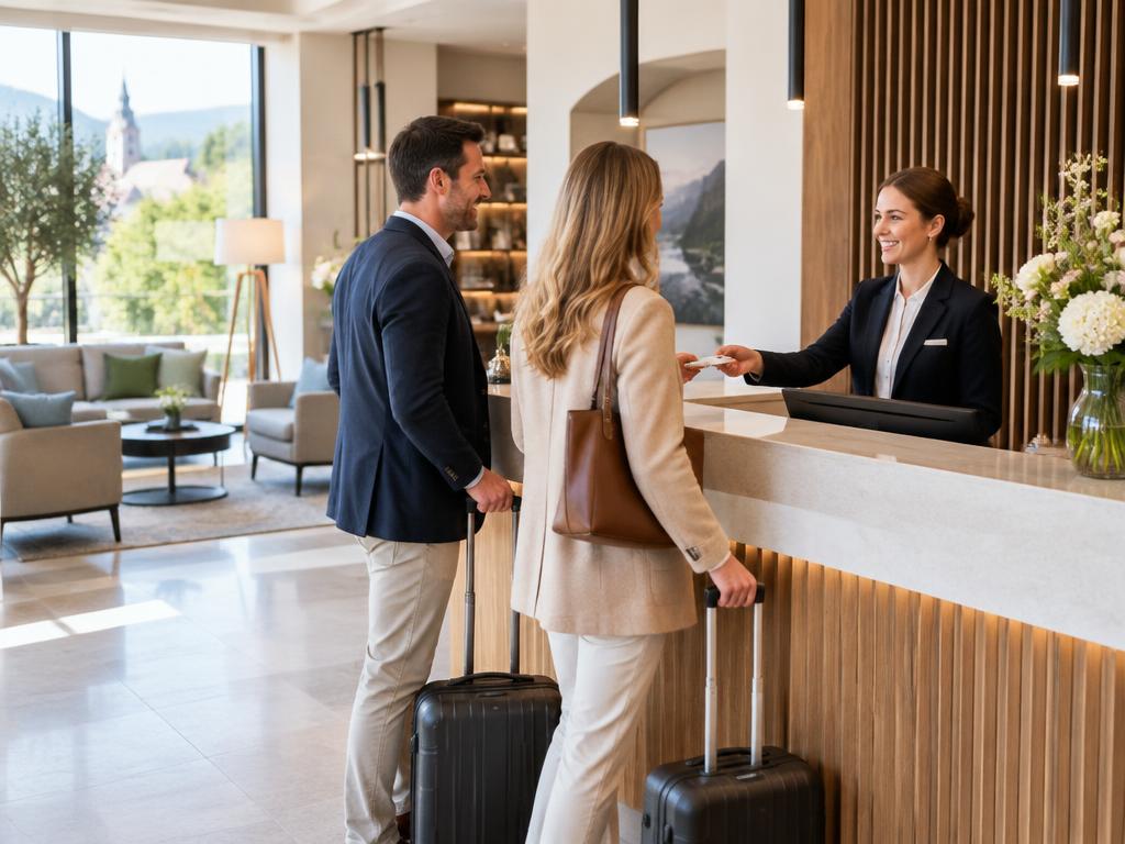 SEO für Hotels | H&C Digital SEO für Hotels – Gäste am Empfang eines Hotels