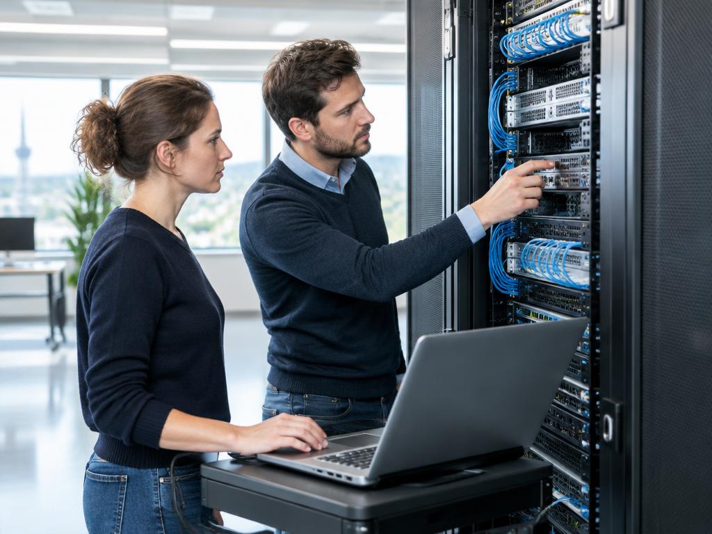 SEO für IT-Unternehmen – IT-Fachkräfte bei der Prüfung von Servertechnik